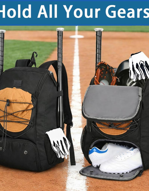Load image into Gallery viewer, Youth Baseball Backpack, Softball Bat Bag with Shoes Compartment | Lightweight Baseball Bag for Boys and Adult, Fence Hook Hold Tball Bat, Batting Mitten, Helmet, Caps, Teeball Gear Equipment
