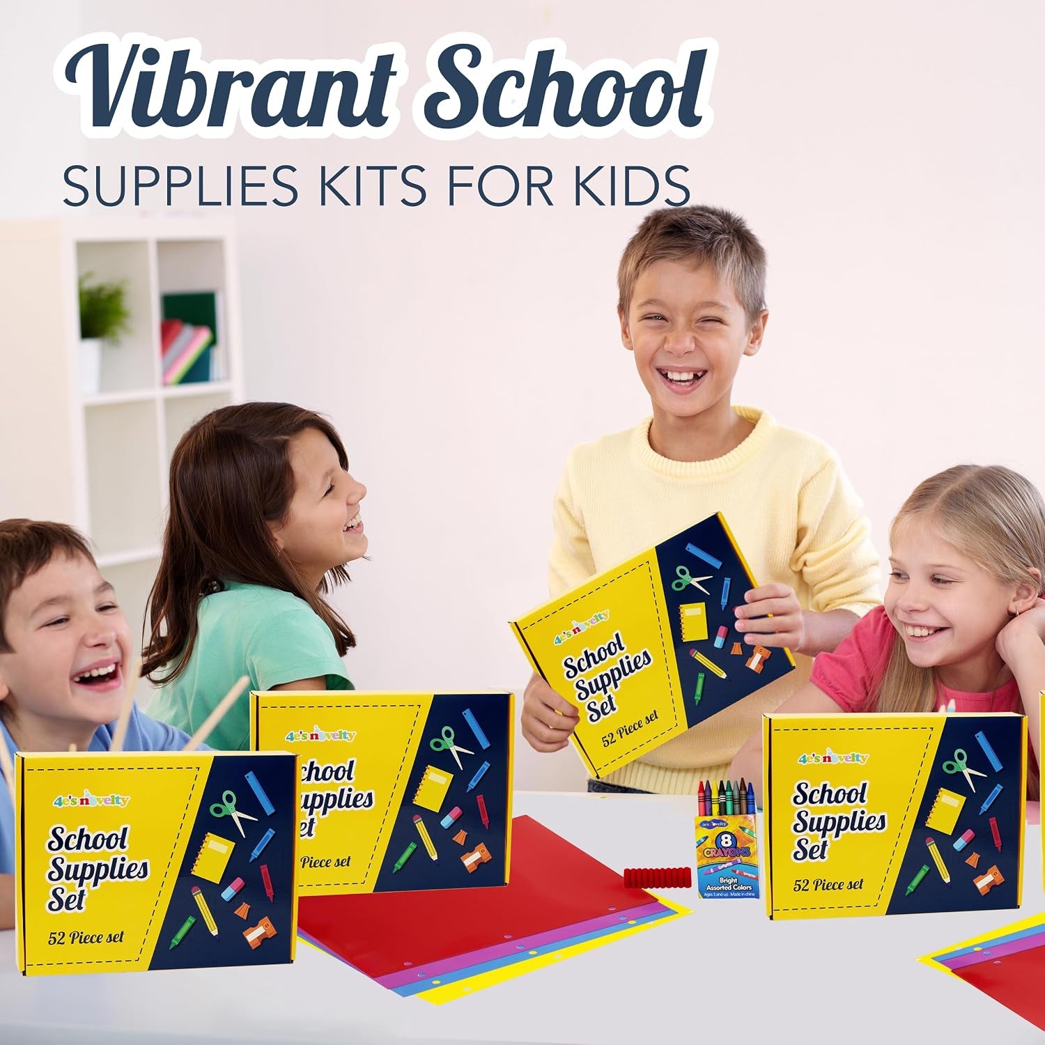 52 Pieces Schools Supplies Kit for K1-8 Back to School Supply Box with Essential Student Kits, School Supply Bundle Middle Elementary Schools Supplies Kit Grades 1 2 3 4 5 6 7 8