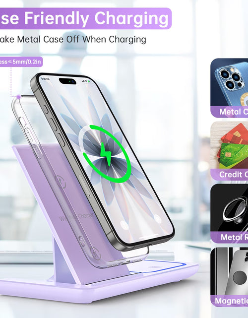 Load image into Gallery viewer, Wireless Charging Station, 3 in 1 Wireless Charger for Iphone 17/16/15/14/13/12/11/Pro/Pro Max/Xs, 18W Charging Dock for Iwatch Series 11 10 9 8 7 6 5 4 3 2, Airpods 4/3/2/Pro(Purple)
