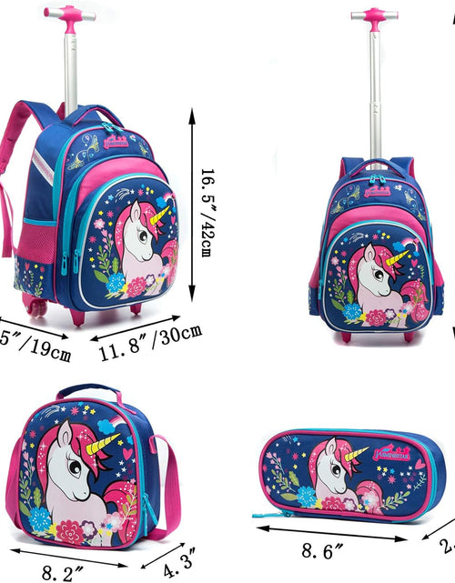 Load image into Gallery viewer, Girls Unicorn Rolling Backpacks Kids Backpack with Wheels for Girls School Bags with Lunch Box
