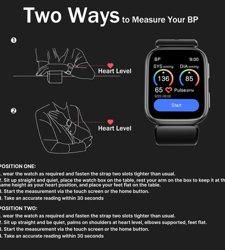 Blood Pressure Smart Watch, 1.95'' Blood Pressure Smartwatch with Air Pump Cuff, Blood Pressure Sleep Monitor Sports Tracking for Android Ios Supports Data Sharing, Reminder Monitoring