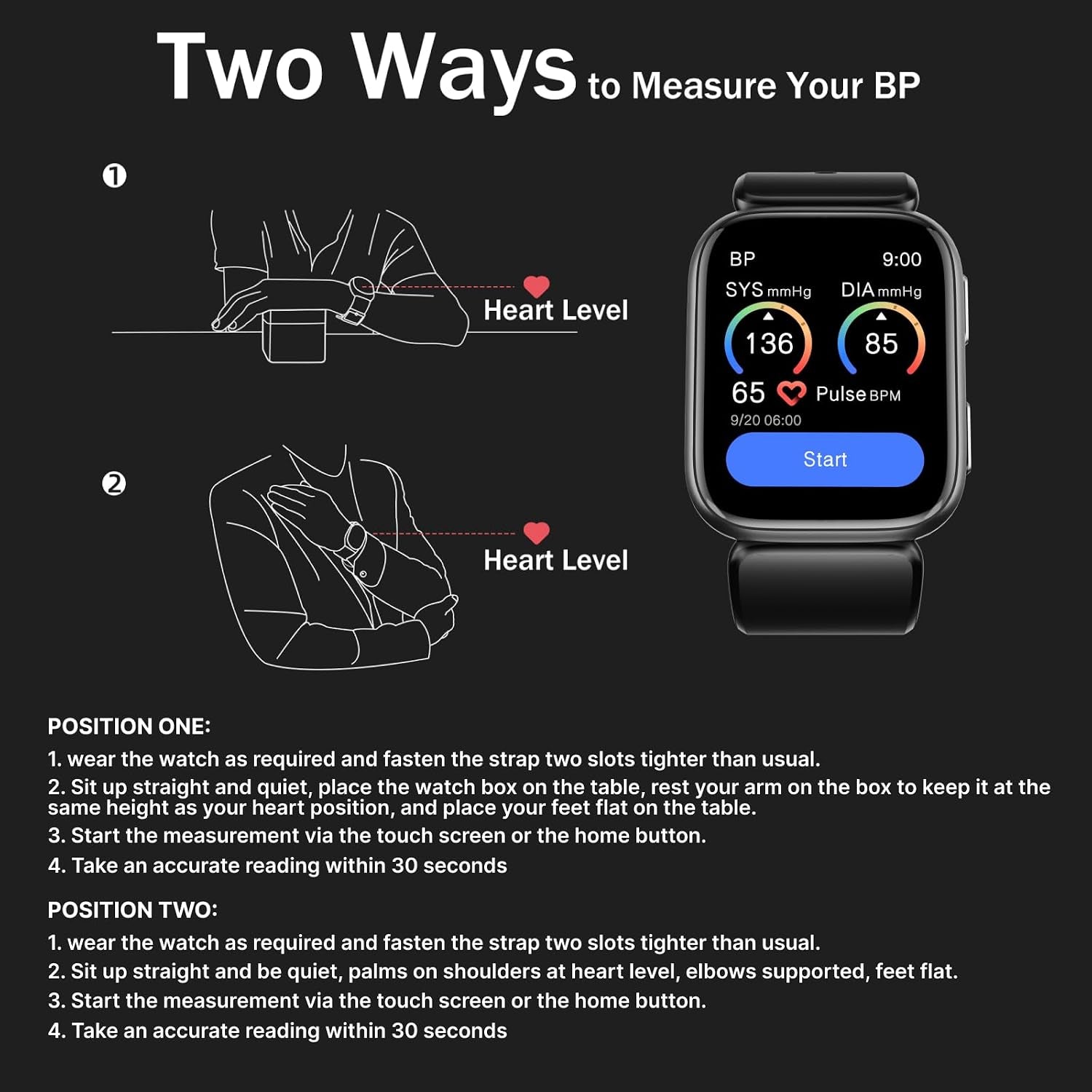 Blood Pressure Smart Watch, 1.95'' Blood Pressure Smartwatch with Air Pump Cuff, Blood Pressure Sleep Monitor Sports Tracking for Android Ios Supports Data Sharing, Reminder Monitoring