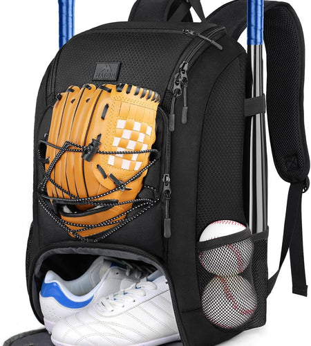 Youth Baseball Backpack, Softball Bat Bag with Shoes Compartment | Lightweight Baseball Bag for Boys and Adult, Fence Hook Hold Tball Bat, Batting Mitten, Helmet, Caps, Teeball Gear Equipment