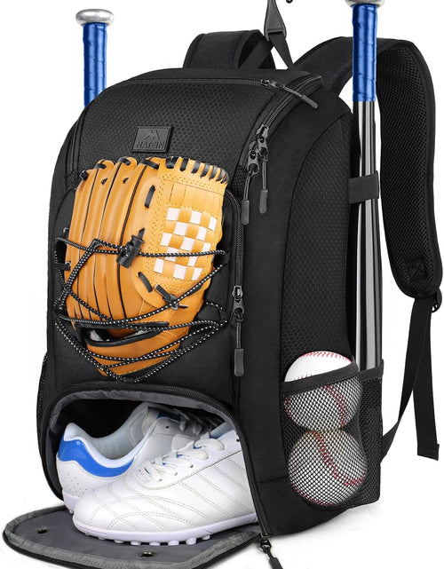 Load image into Gallery viewer, Youth Baseball Backpack, Softball Bat Bag with Shoes Compartment | Lightweight Baseball Bag for Boys and Adult, Fence Hook Hold Tball Bat, Batting Mitten, Helmet, Caps, Teeball Gear Equipment
