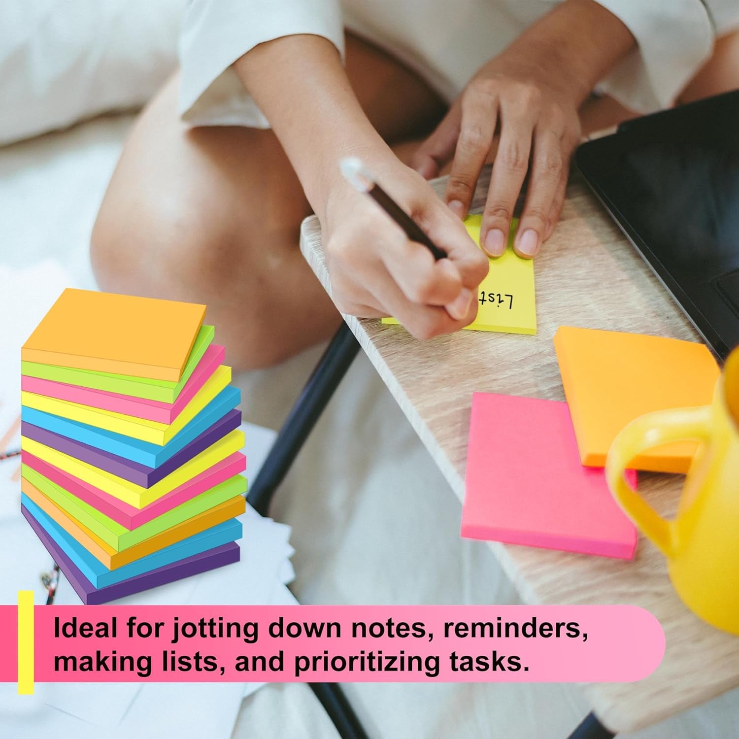 Sticky Notes - 12 Pads, 3”X3” - Colorful Self-Stick Post Notes Bulk - Office Desk Accessories | Teacher Classroom Must Haves,Aesthetic School Supplies for Home,Back to School Essential