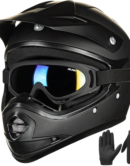 Load image into Gallery viewer, Youth Kids ATV Motocross Helmet Goggles Sports Gloves Dirt Bike Motorcycle off Road DOT Approved B07 (Youth-L, Matte Black)
