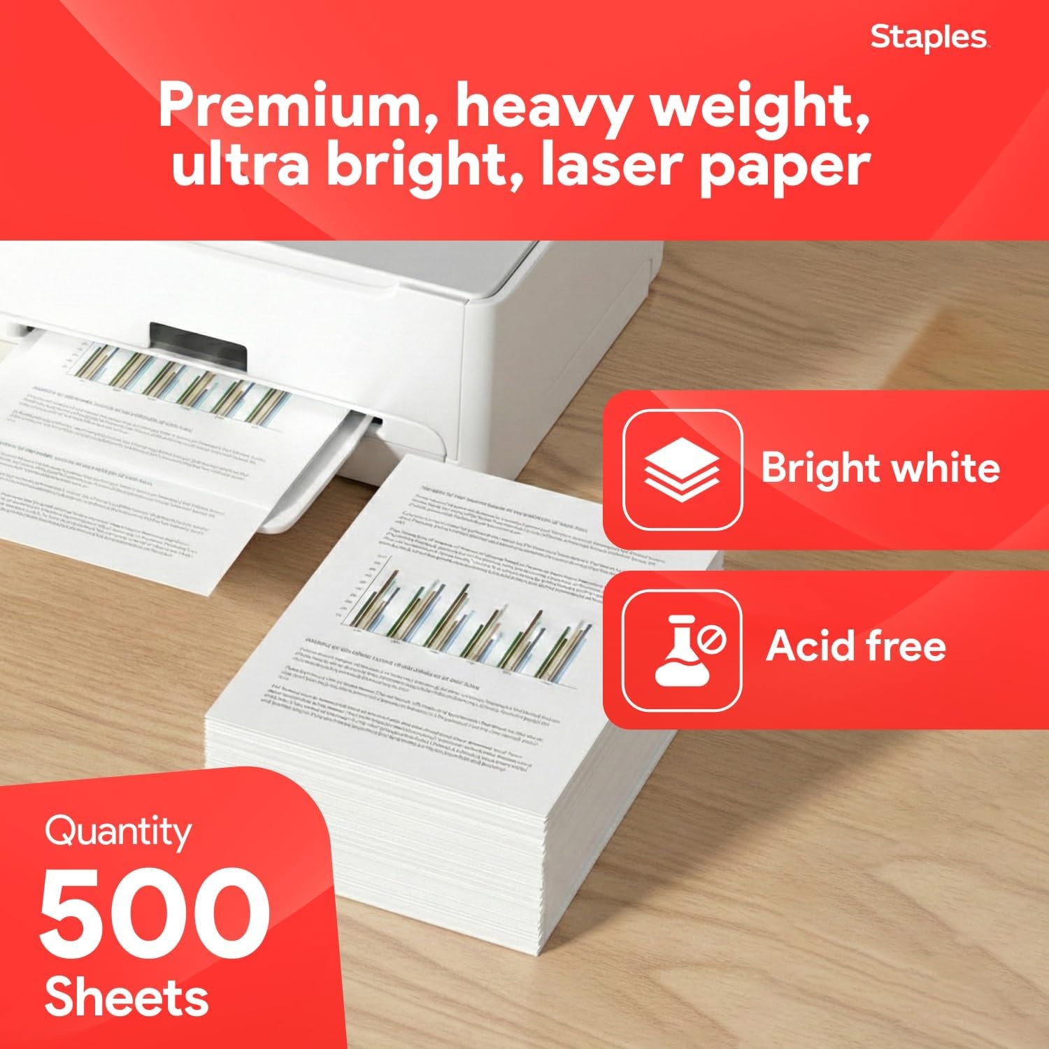 Laser Paper, 8.5X11 Inch, 32 Lb., 98 Brightness, 500/Ream | 98 Bright Sheets Give Sharp Text and Graphics in Laser Printers.